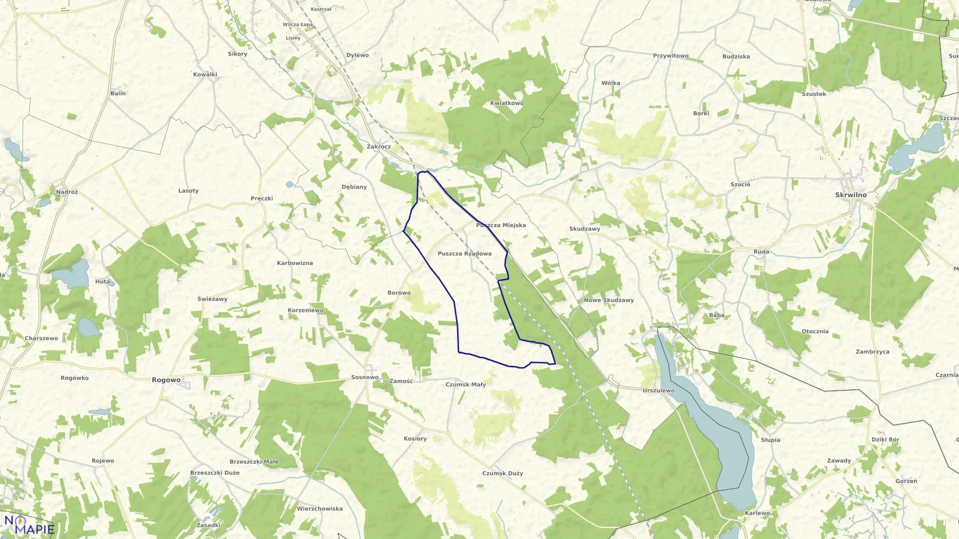 Mapa obrębu Puszcza Rządowa w gminie Rypin