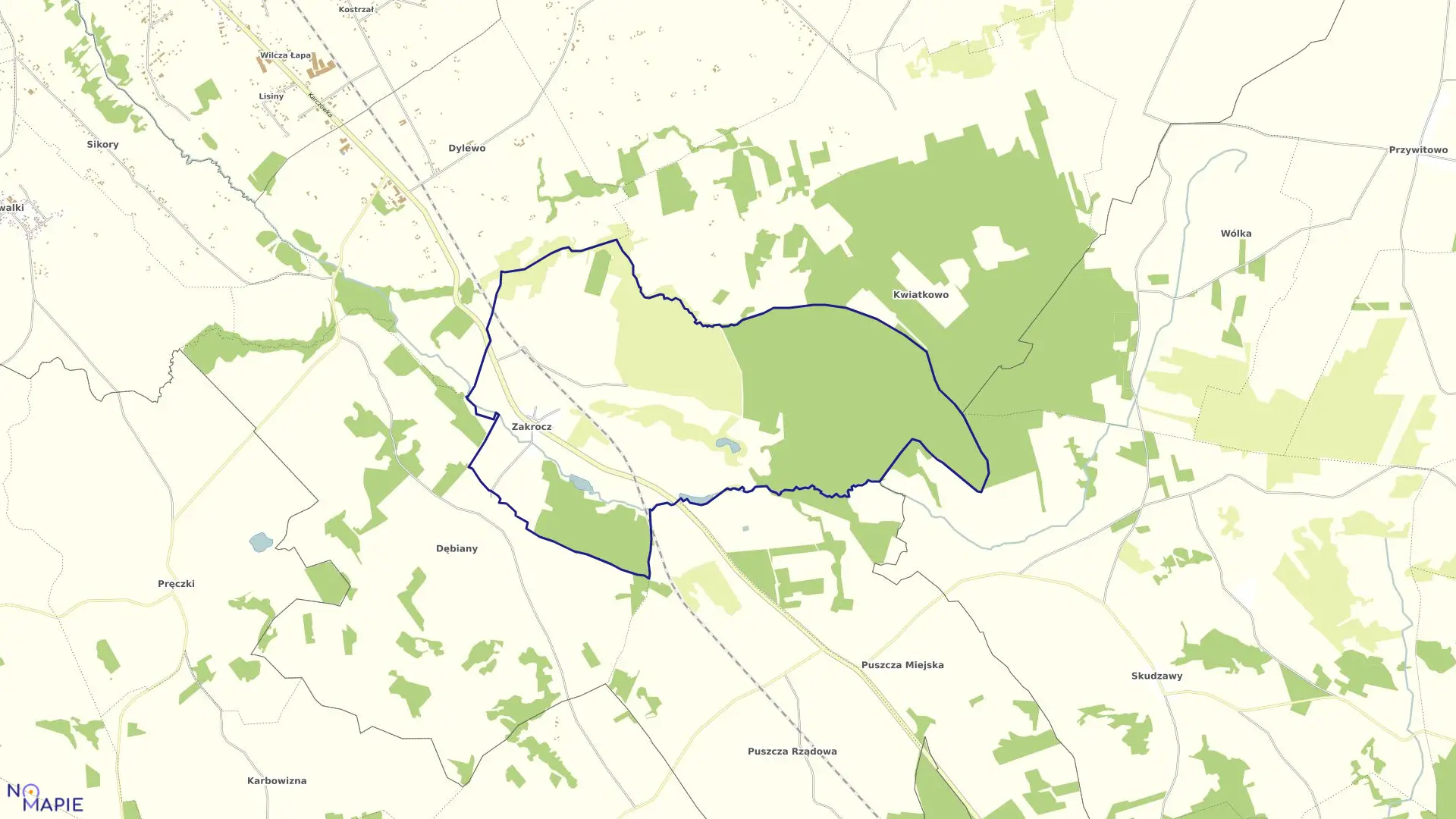 Mapa obrębu Zakrocz w gminie Rypin